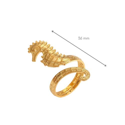 Bague ouverte devant acier inoxydable hippocampe originale dimensions