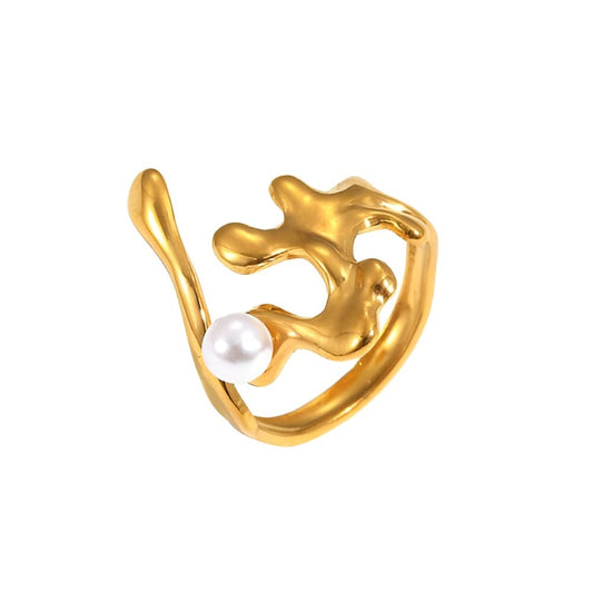 Bague ajustable dorée avec perle