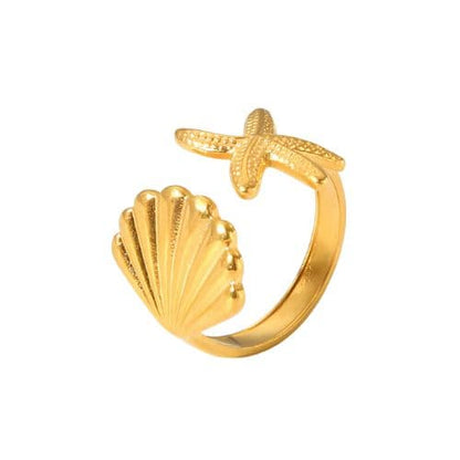 Bague ouverte à l'avant coquillage étoile de mer