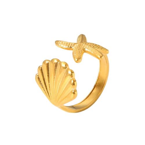 Bague ouverte étoile de mer et coquillage | Collection «Océan»