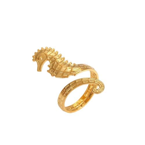 Bague ouverte devant acier inoxydable hippocampe
