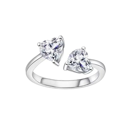 Bague ouverte en argent | Double coeur