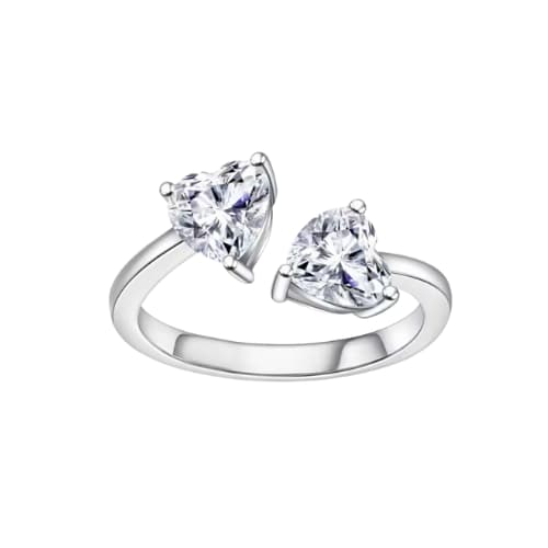 Bague ouverte en argent | Double coeur