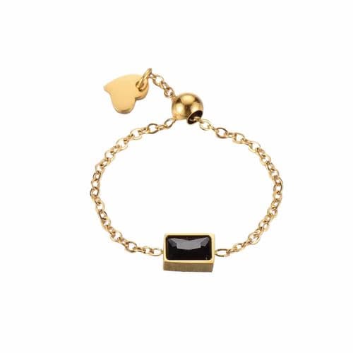 Bague réglable acier inoxydable diamant noir