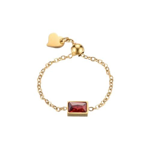 Bague réglable en acier inoxydable - Diamant rouge