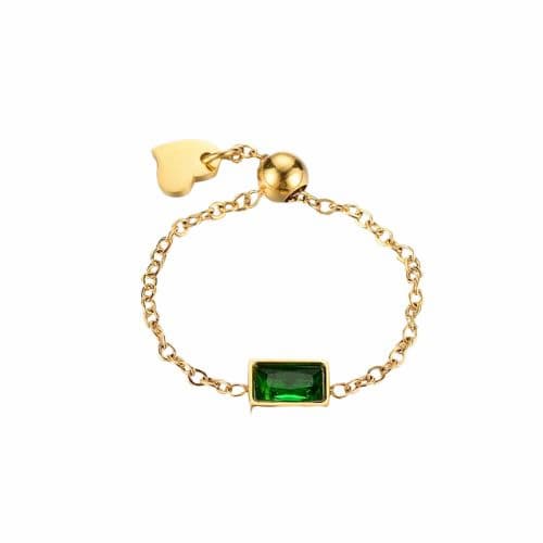 Bague réglable en acier inoxydable - Diamant vert
