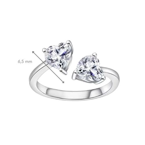 Bague ouverte en argent | Double coeur